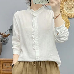 Long-Sleeve Plain Ruffle Shirt