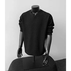 Long-Sleeve Notch Neck Plain T-Shirt