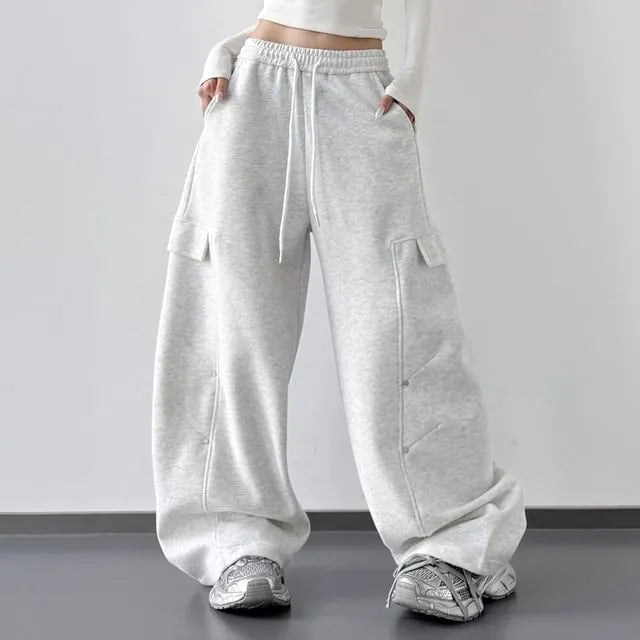High Rise Plain Barrel Leg Baggy Sweatpants