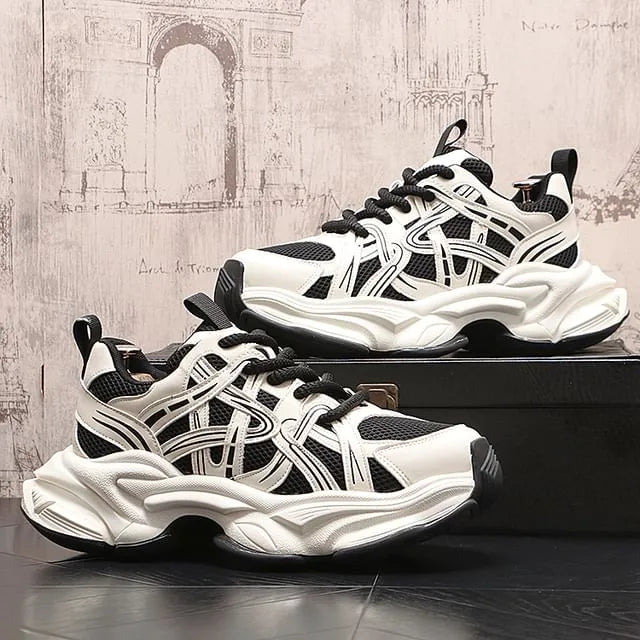 Mesh Panel Lace-Up Platform Sneakers