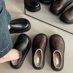 Platform Fleece-Lined Faux Leather Mules