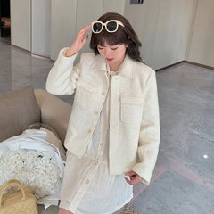 [XL-4XL] Collared Button-Up Plain Jacket