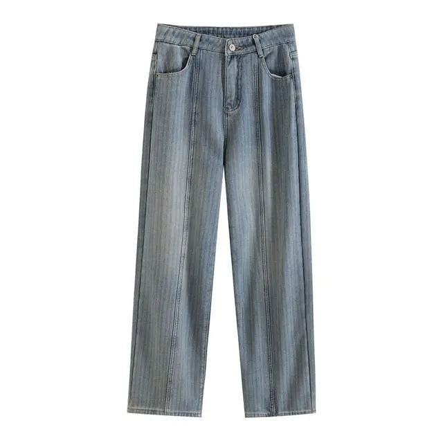High Rise Fleece-Lined Washed Loose Fit Jeans