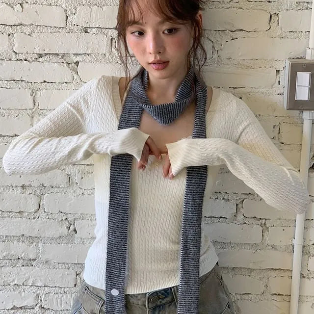 Striped Knit Narrow Scarf