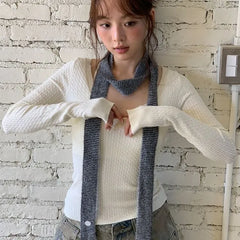 Striped Knit Narrow Scarf