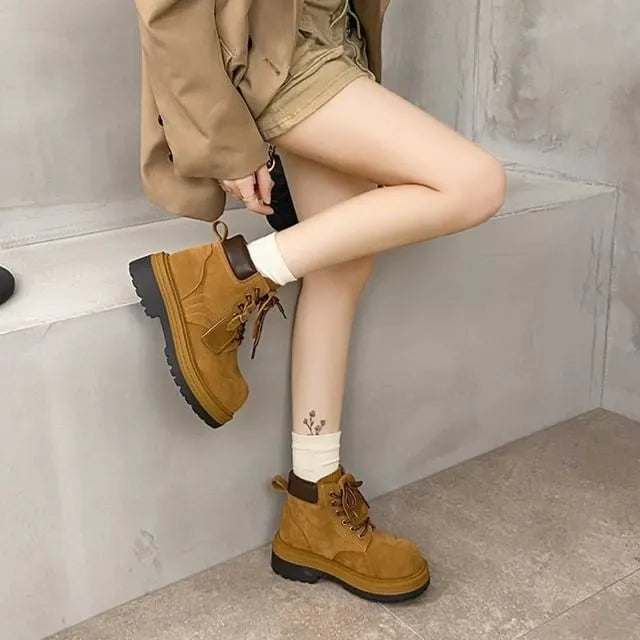 Lace-Up Platform Short Boots