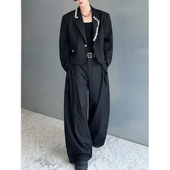 Set: One Buttoned Crop Blazer + High Waist Wide Leg Dress Pants