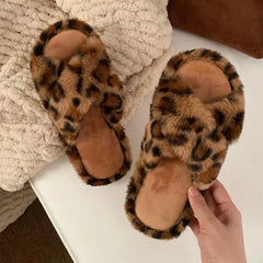 Leopard Patterned Fluffy Home Slippers