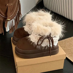Platform Fluffy Panel Faux Suede Short Snow Boots