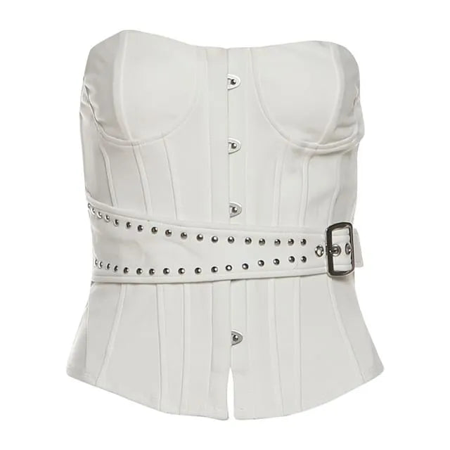 Plain Belt Accent Corset Tube Top