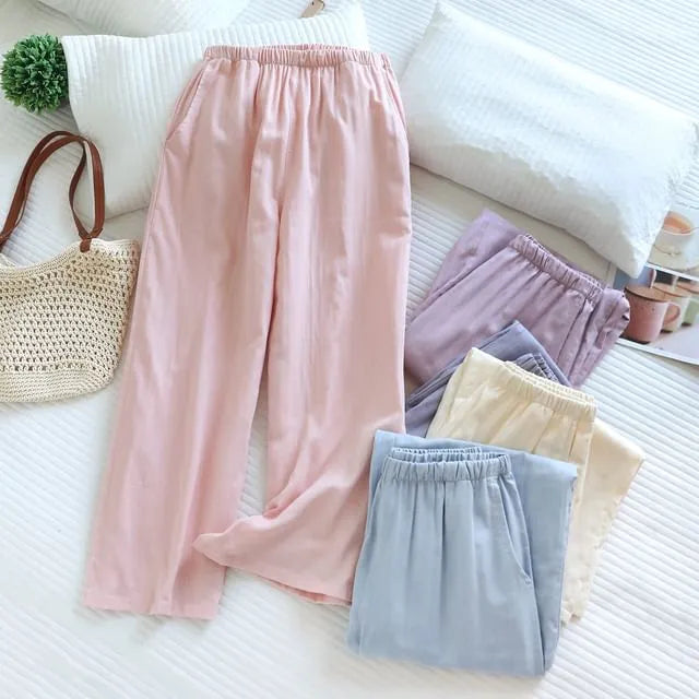 High Waist Plain Pajama Pants