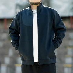 Plus Size Stand Collar Plain Zip Jacket