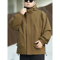 Plus Size Hooded Plain Zip Jacket