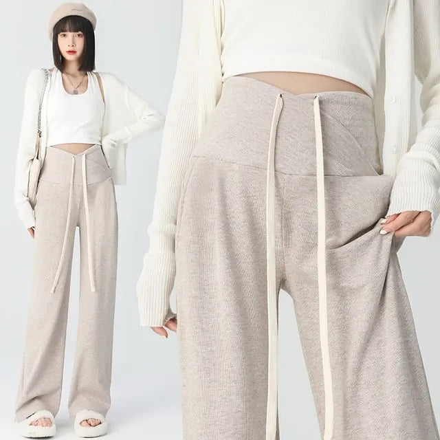 Maternity High Waist Plain Wide Leg Pants