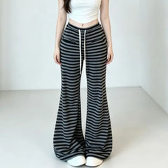 Drawstring Waist Striped Flared Knit Pants