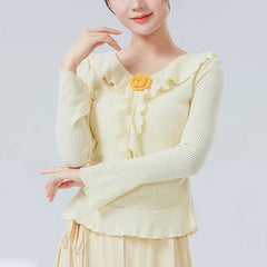 Long-Sleeve Crew Neck Plain Dance Top