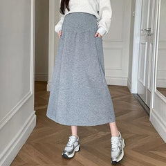Maternity High Waist Plain Maxi A-Line Skirt