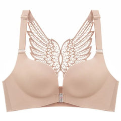 [90A - 120E] Plus Size Lace Panel Front Closure Wireless Bra