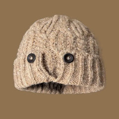 Button Accent Cable Knit Beanie