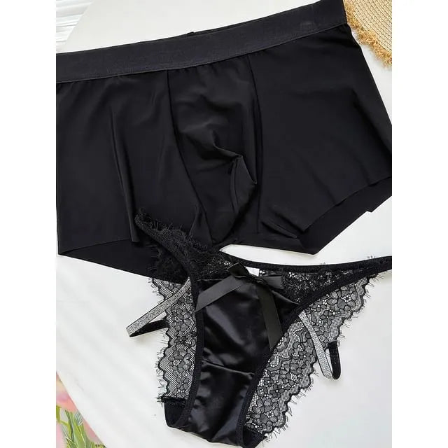 Couple Matching Set: Lace Panel Bikini Panty + Boxer Brief