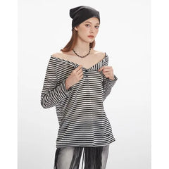 Long-Sleeve Off Shoulder Striped Top