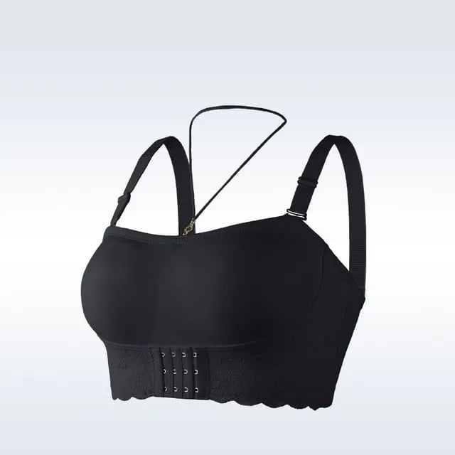 [90B - 110E] Plus Size Lace Panel Front Closure Wireless Bra