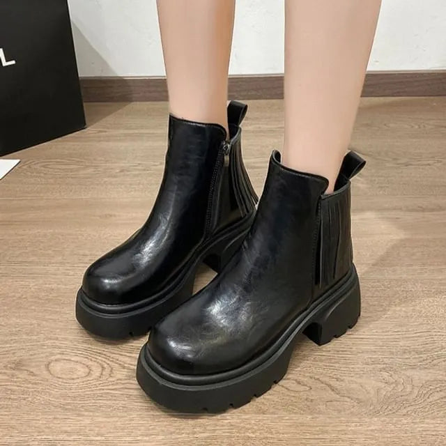 Faux Leather Platform Chunky Heel Short Boots