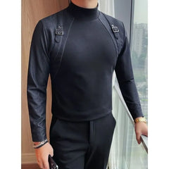 Long Sleeve Mock Neck Buckled Panel Top