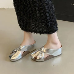 Platform Metallic Slide Sandals