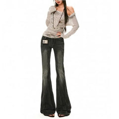 Low Waist Washed Flared Jeans (Various Designs)
