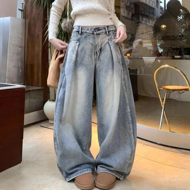 Low Rise Washed Barrel Leg Baggy Jeans