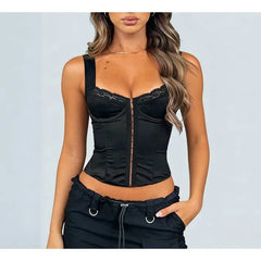 Square-Neck Lace-Trim Plain Corset Tank Top