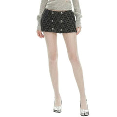 Low Rise Plaid Double-Breasted Mini Pencil Skirt