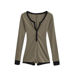 Long-Sleeve Henley Striped Romper