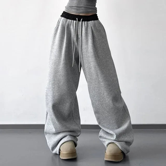 Drawstring Waist Two Tone Baggy Sweatpants