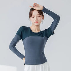 Long-Sleeve Round Neck Two Tone Dance Top