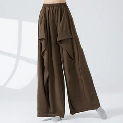 Elastic Waist Plain Ruffle Wide Leg Dance Pants