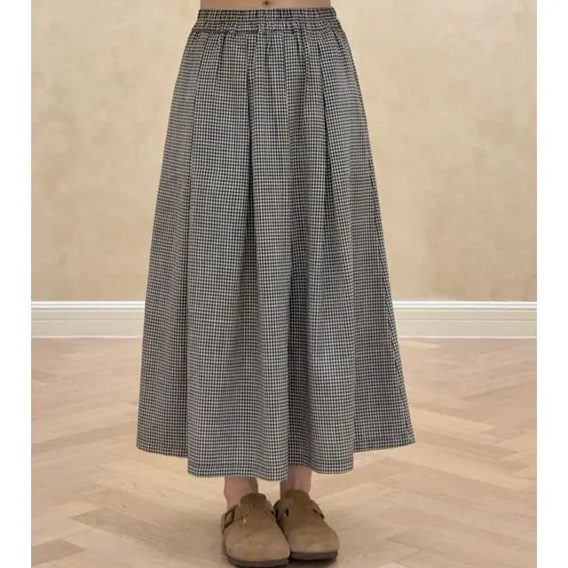 Mid Rise Plaid Maxi A-Line Skirt