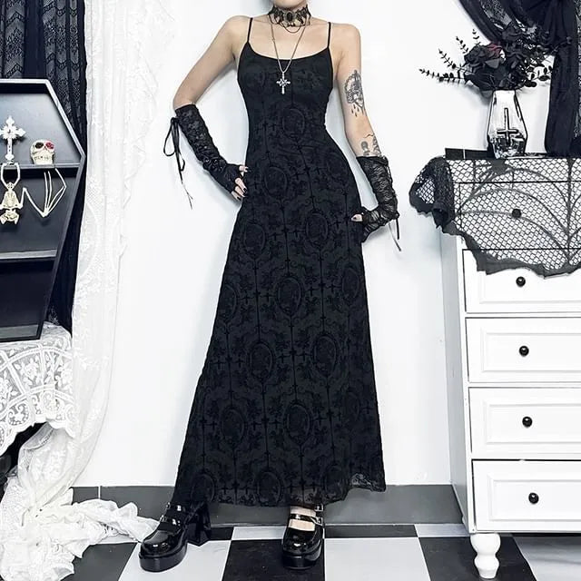 Spaghetti Strap Lace Maxi A-Line Dress