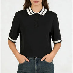 Short Sleeve Collared Contrast-Trim Slim-Fit Polo Top