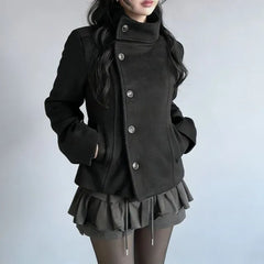 Stand Collar Plain Single Breasted Coat