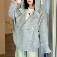 [2XL-4XL] Asymmetrical Zip-Up Plain Hoodie