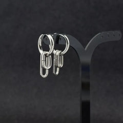 Interlocking Oval Alloy Drop Earring / Clip On Earring