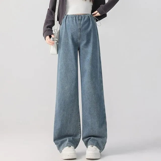 Maternity Drawstring Waist Washed Baggy Jeans