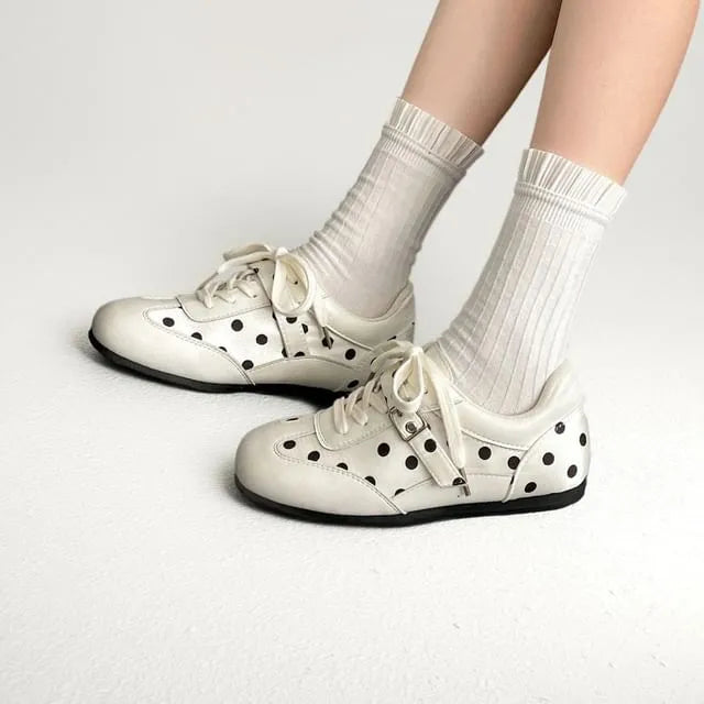 Hidden Wedge Polka Dot Lace-Up Faux Leather Sneakers