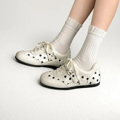 Hidden Wedge Polka Dot Lace-Up Faux Leather Sneakers