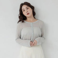 [L - 3XL] Plain Scoop Neck Long-Sleeve Cardigan