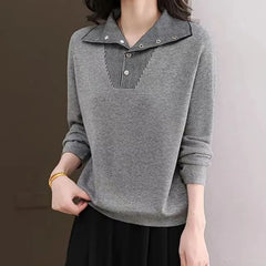 Mock Two-Piece Long-Sleeve Striped Collar Sweater