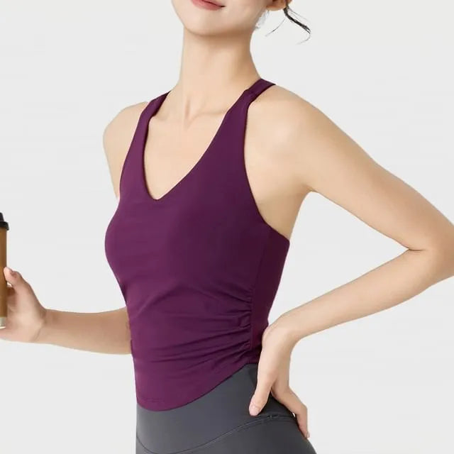 V-Neck Plain Padded Sports Tank Top