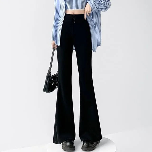 High Waist Plain Bootcut Sweatpants